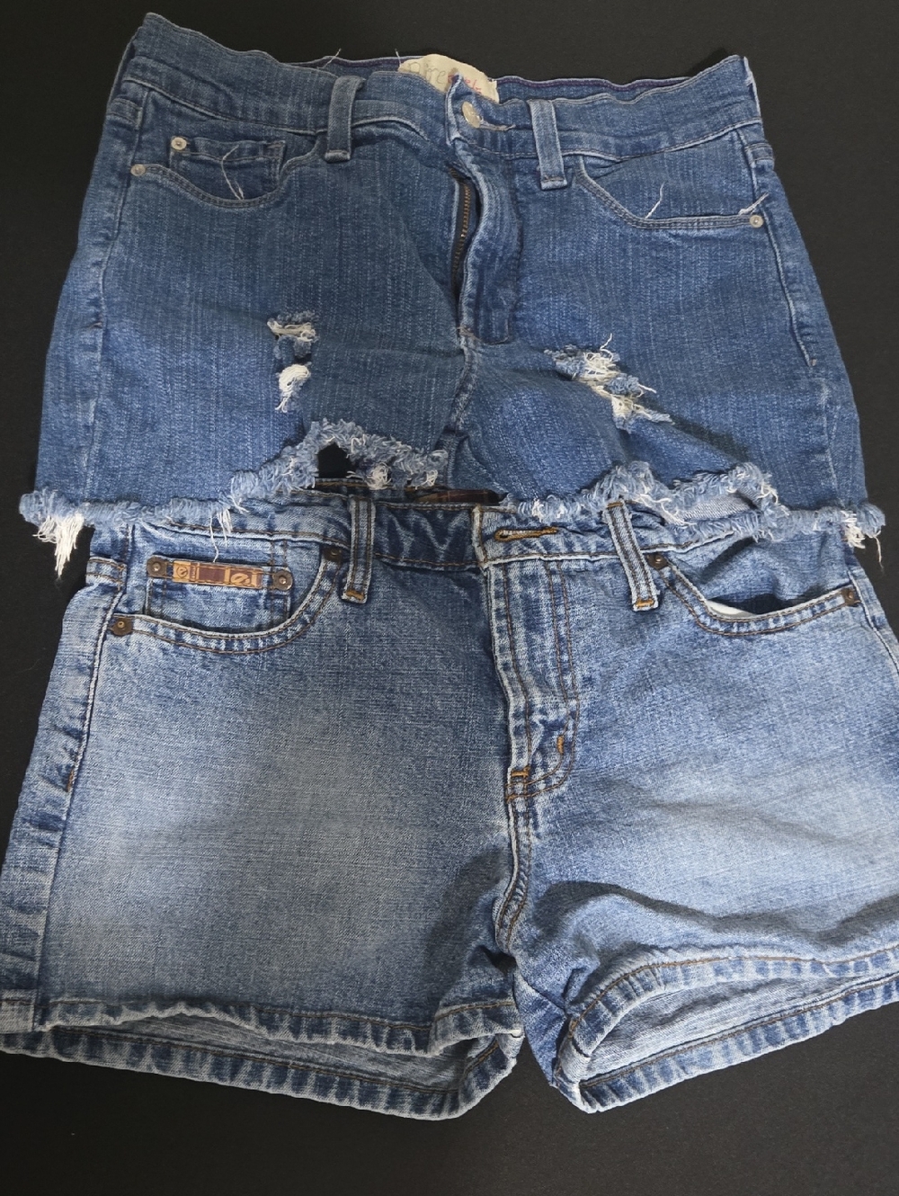Distressed High-Waist Denim Shorts - Light Blue